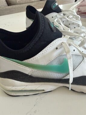 Nike White Sneakers with Teal Swoosh and Black Collar